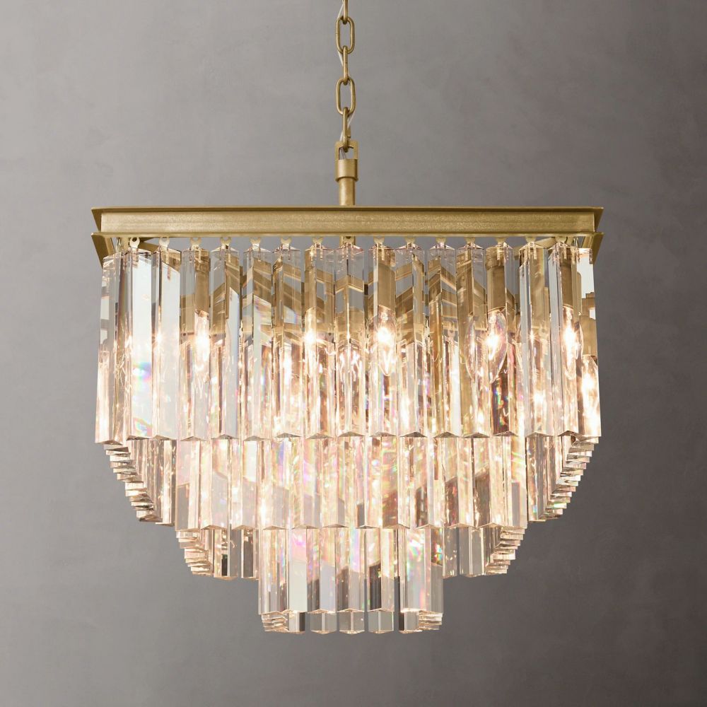 Ryan Triangular Crystal  Tiered Square Chandelier 22"