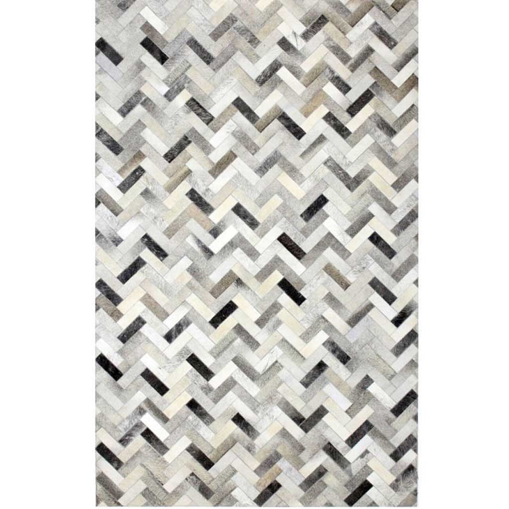 Nordic Herringbone Hand-Stitched Genuine Cowhide Rug