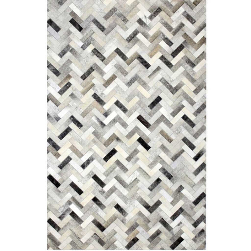 Nordic Herringbone Hand-Stitched Genuine Cowhide Rug
