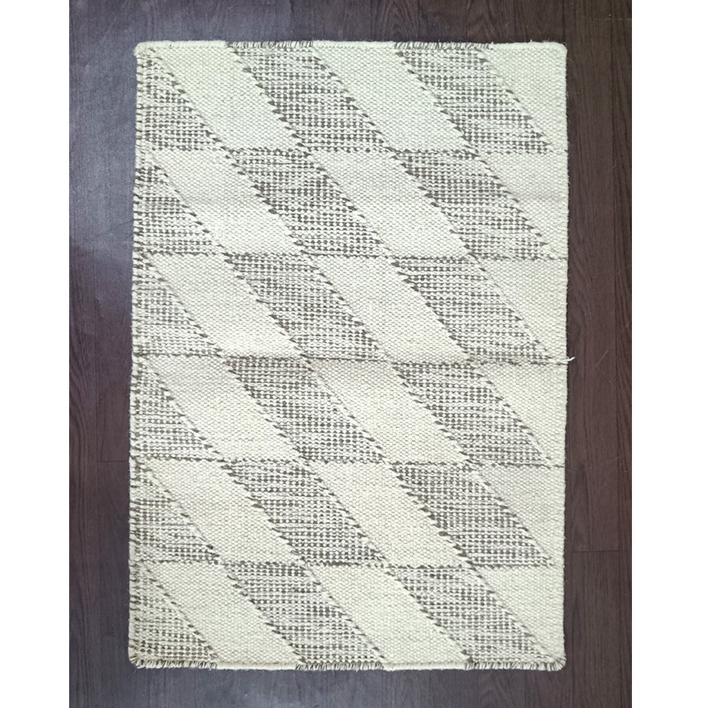 Artisanal Lattice Flat-Weave Pure Wool Rug