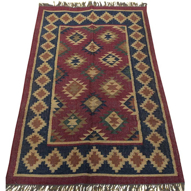 Sierra Crimson Hand-Woven Jute Kilim Rug