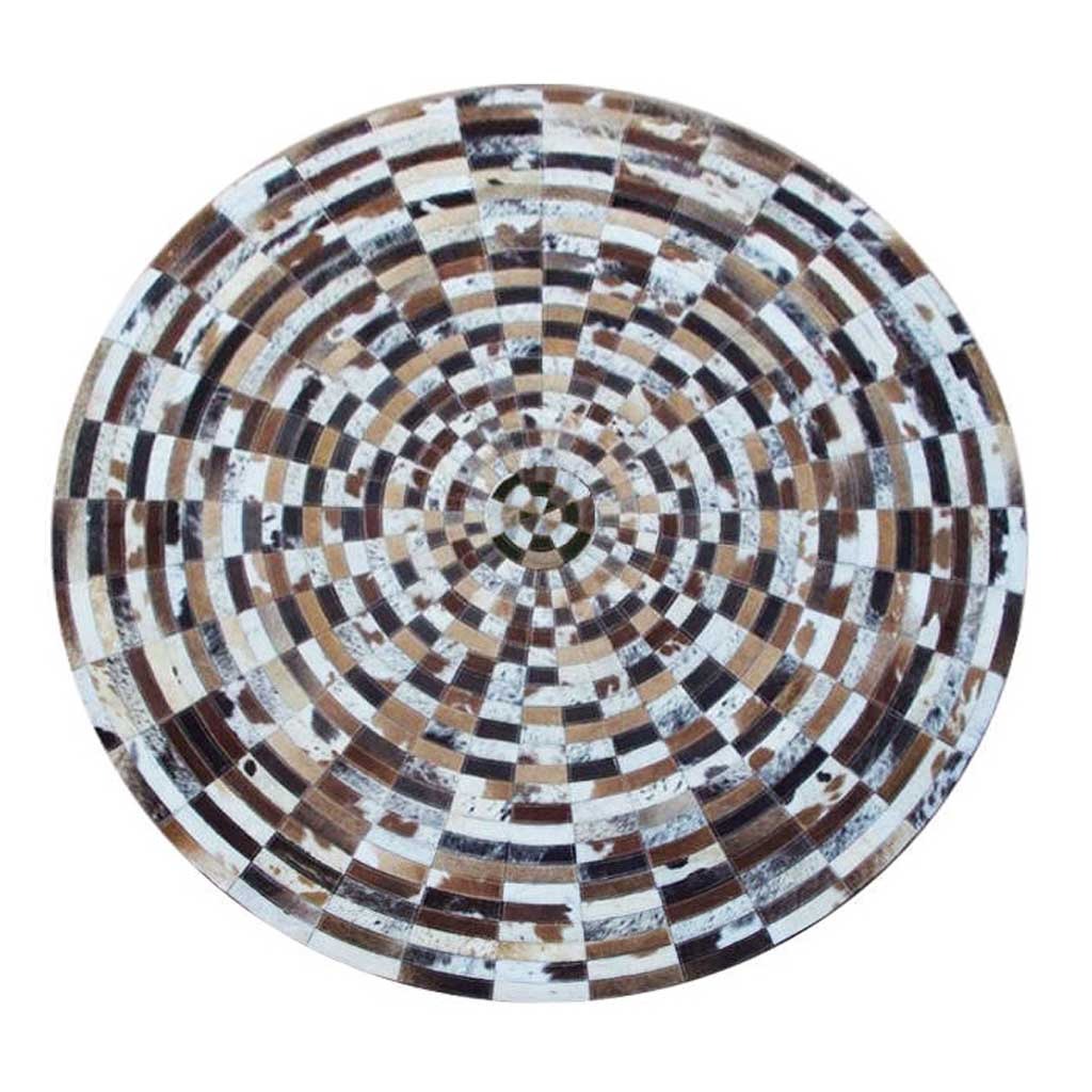 Orbit Mosaic 8' Round Hand-Stitched Genuine Cowhide Rug
