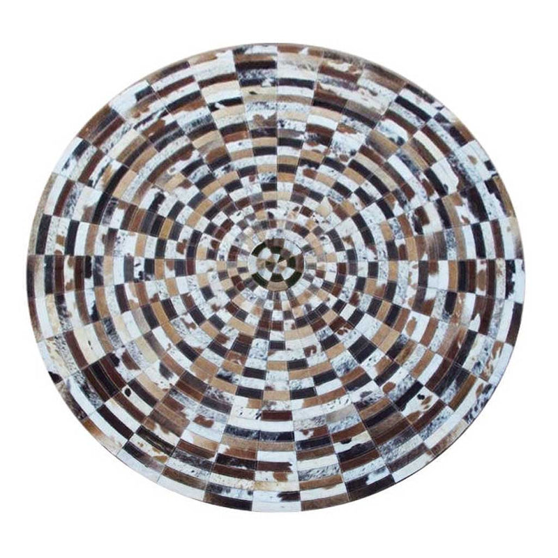 Orbit Mosaic 8' Round Hand-Stitched Genuine Cowhide Rug