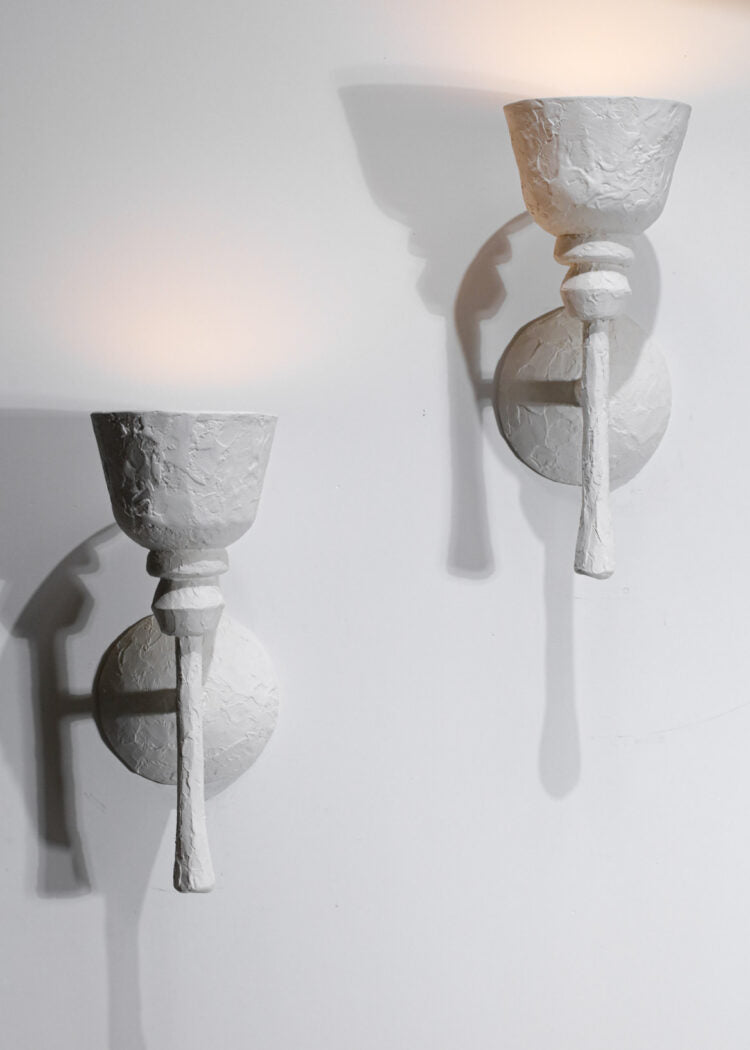 paire d’appliques en plâtre moderne dans le style de jean michel frank et diego giacometti