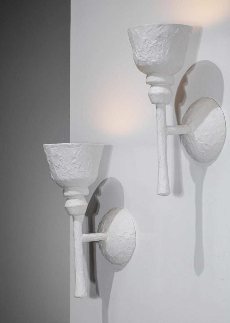 paire d’appliques en plâtre moderne dans le style de jean michel frank et diego giacometti